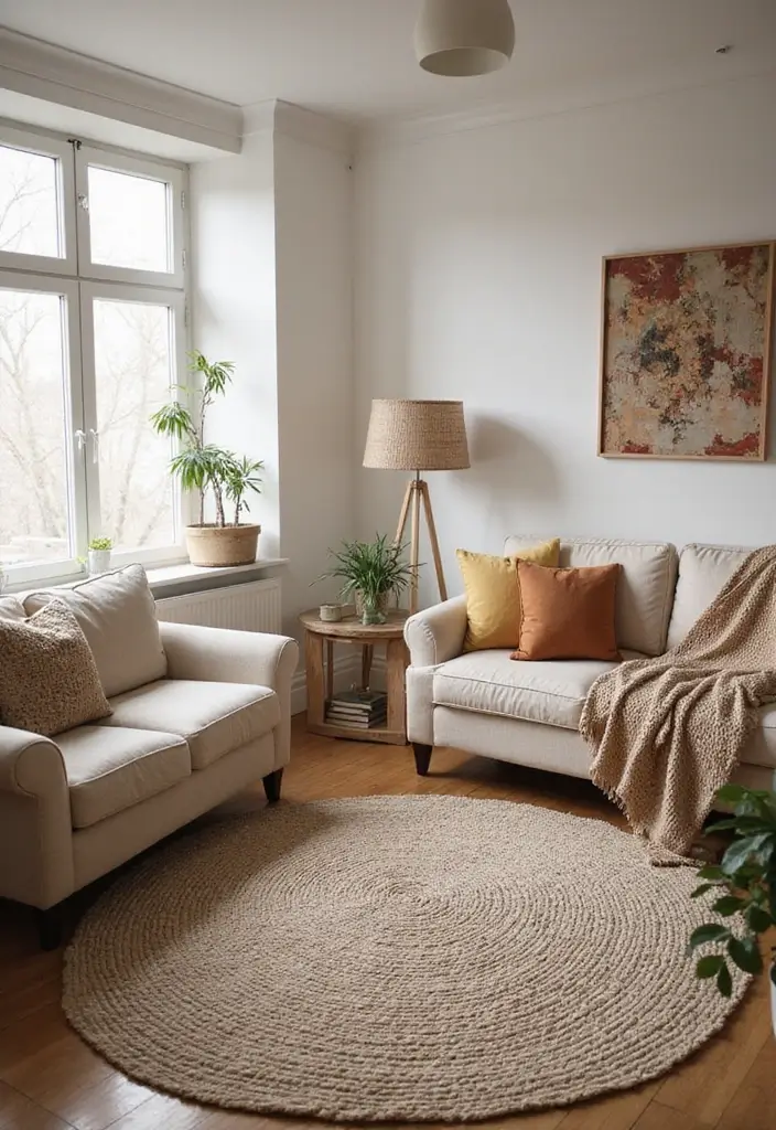 Top 20 Material-Drenched Room Ideas That Layer Texture, Color & Calm (Wait Until #13!) - 8. Artistic Features with Textured Rugs