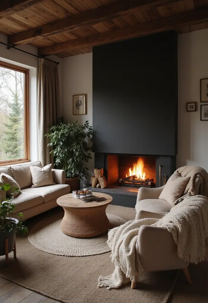 Top 25 Warm Minimalist Winter Home Decor Ideas That Make Your Space Feel Calm & Cozy - 6. Cozy Fireside Nooks