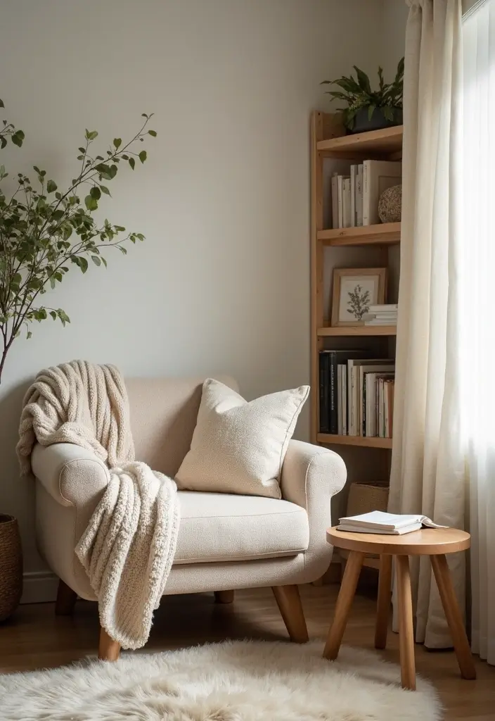 Top 25 Warm Minimalist Winter Home Decor Ideas That Make Your Space Feel Calm & Cozy - 9. Cozy Corner Reading Nook