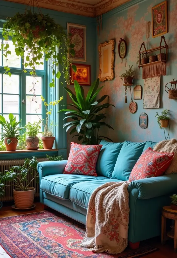 Top 10 Dusty Blue Sofa Living Room Ideas That Make Your Space Unforgettable (Wait Until #9!) - 3. Bohemian Dreamscape