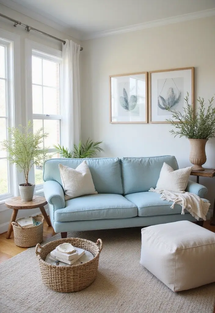 Top 10 Dusty Blue Sofa Living Room Ideas That Make Your Space Unforgettable (Wait Until #9!) - 5. Sunlit Coastal Retreat