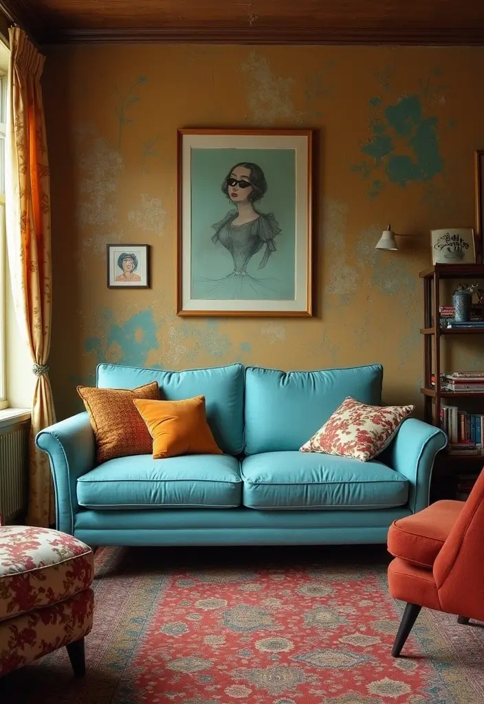 Top 10 Dusty Blue Sofa Living Room Ideas That Make Your Space Unforgettable (Wait Until #9!) - 6. Vintage Retro Charm