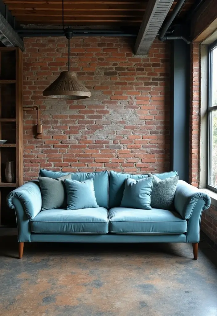 Top 10 Dusty Blue Sofa Living Room Ideas That Make Your Space Unforgettable (Wait Until #9!) - 7. Urban Industrial Edge