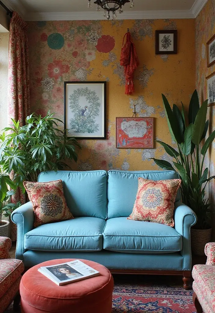 Top 10 Dusty Blue Sofa Living Room Ideas That Make Your Space Unforgettable (Wait Until #9!) - 8. Eclectic Color Fusion