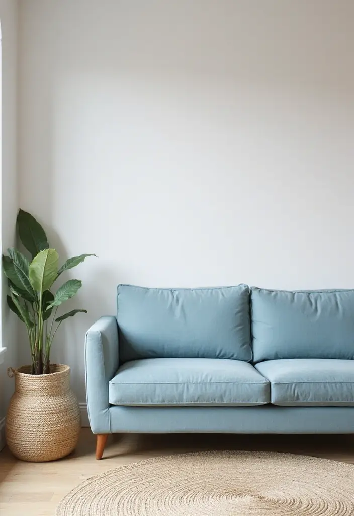 Top 10 Dusty Blue Sofa Living Room Ideas That Make Your Space Unforgettable (Wait Until #9!) - 9. Minimalist Zen Retreat