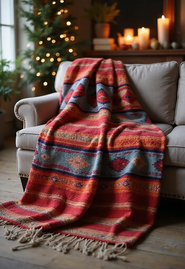 Top 15 Layered Textured Throw Ideas That Make Your Winter Living Room Feel Hug-Worthy (Wait Until #8!) - 14. Southwestern Inspired Patterns