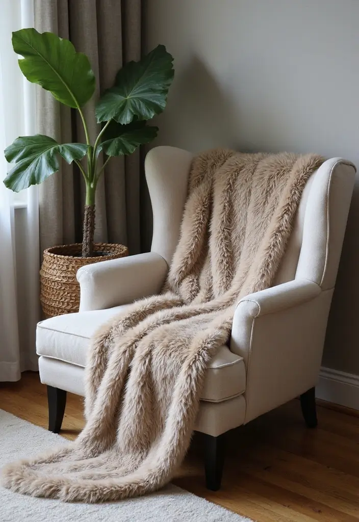 Top 15 Layered Textured Throw Ideas That Make Your Winter Living Room Feel Hug-Worthy (Wait Until #8!) - 2. Faux Fur Elegance