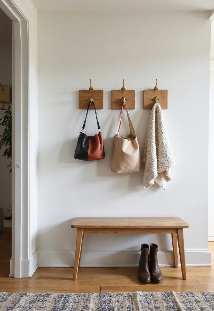 11 Cozy Modern Small Entryway Decor Ideas for Apartments That Create a Welcoming First Impression - 4. Utilize Hooks for Coats and Bags 1