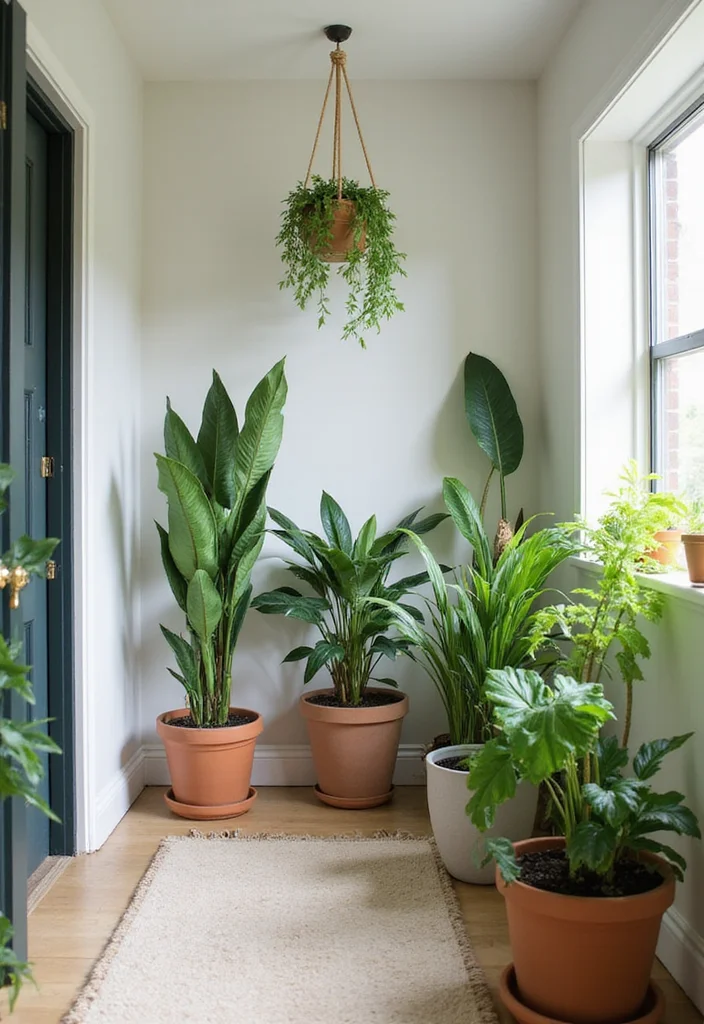 11 Cozy Modern Small Entryway Decor Ideas for Apartments That Create a Welcoming First Impression - 5. Create a Green Corner with Plants 1