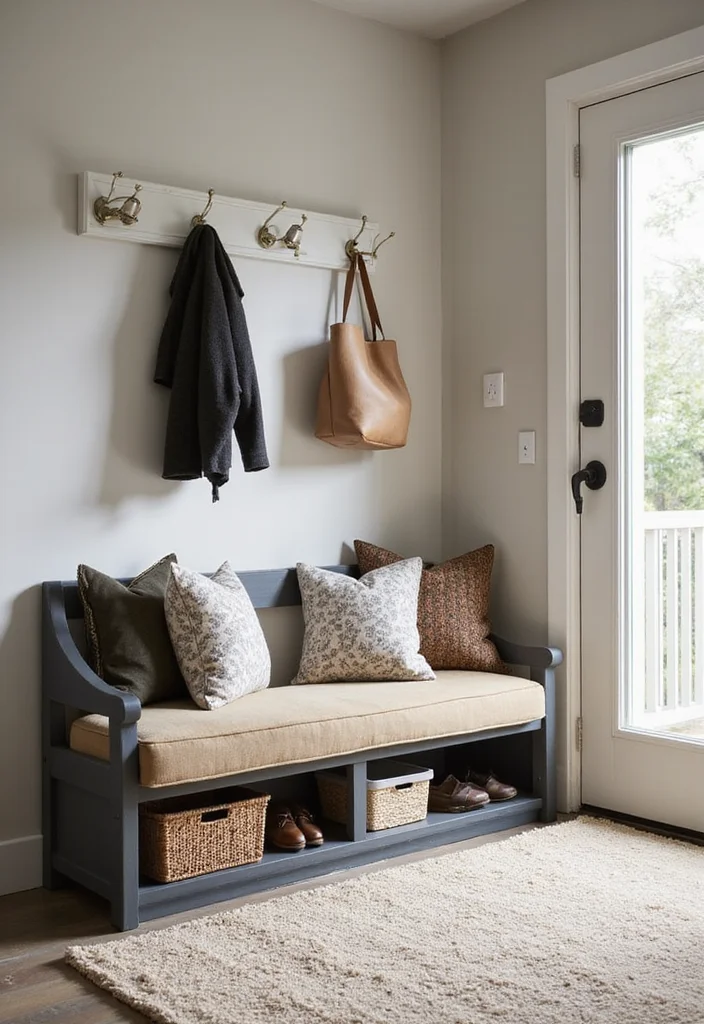 11 Cozy Modern Small Entryway Decor Ideas for Apartments That Create a Welcoming First Impression - 8. Choose a Multi-functional Bench 1