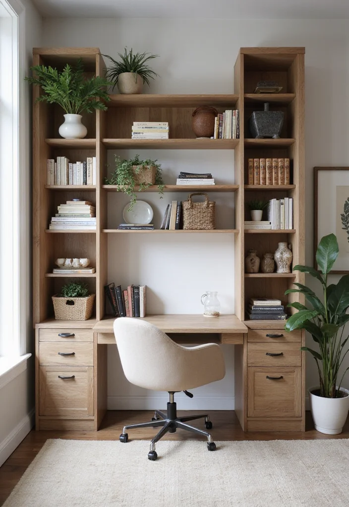 20 Modern Home Office Layout Ideas for Small Spaces to Boost Productivity - 17. Embrace Vertical Space with Tall Furniture 1