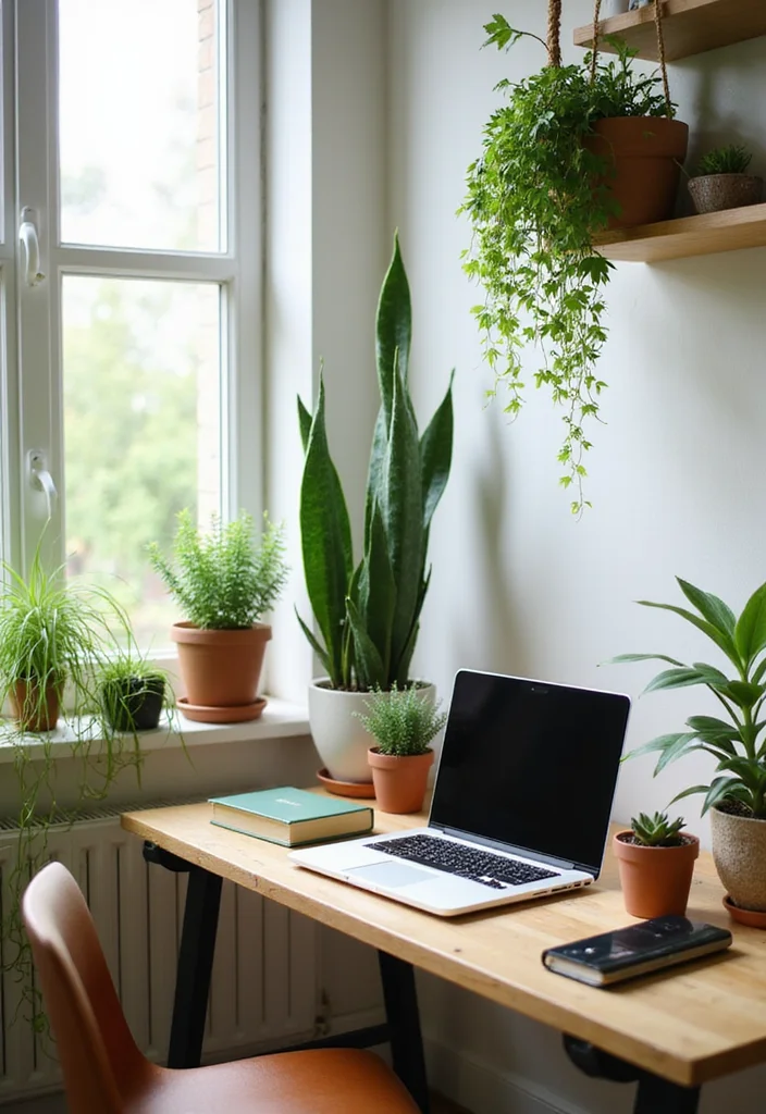20 Modern Home Office Layout Ideas for Small Spaces to Boost Productivity - 7. Incorporating Plants for Health and Hustle 1