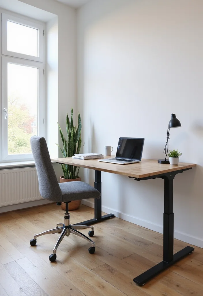 20 Modern Home Office Layout Ideas for Small Spaces to Boost Productivity - 8. Adjustable Desks for Comfort 1