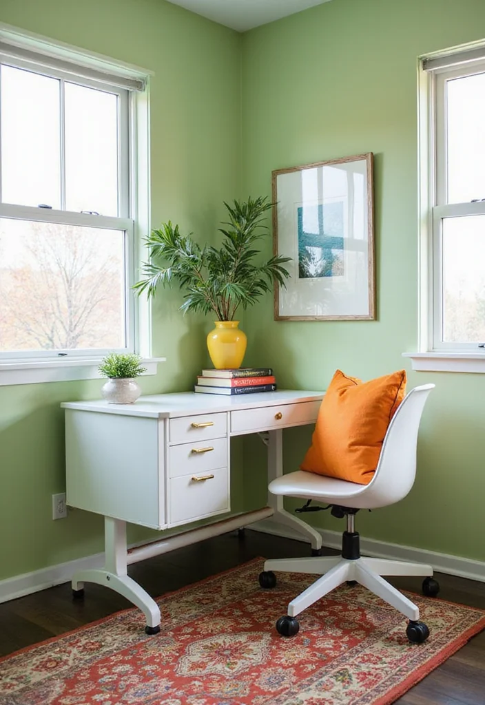 20 Modern Home Office Layout Ideas for Small Spaces to Boost Productivity - 9. Color Scheme to Energize Your Space 1