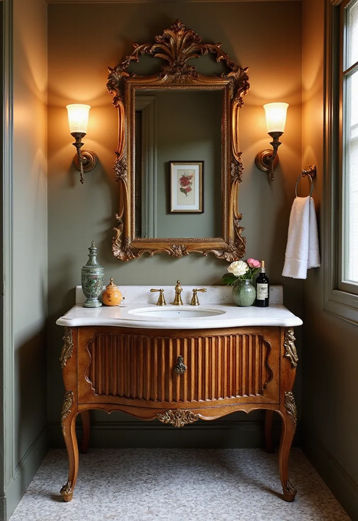 15 Modern Fluted Wood Bathroom Vanity Design Ideas for a Dreamy 2026 Spa Retreat - 7. Vintage Chic Touch 1