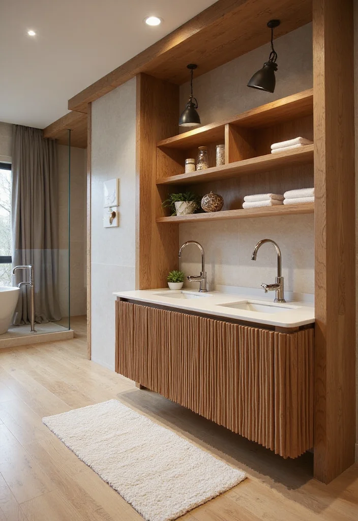 15 Modern Fluted Wood Bathroom Vanity Design Ideas for a Dreamy 2026 Spa Retreat - 9. Open Concept Integration 1