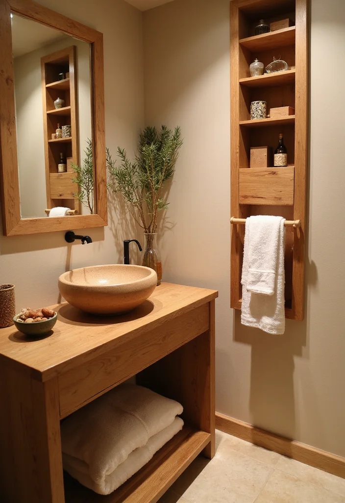 18 Warm Modern Small Bathroom Design Ideas for Apartments That Feel Like a Spa Retreat - 10. Warm Wooden Elements 1