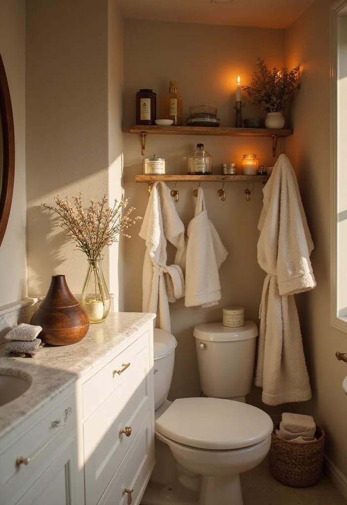 18 Warm Modern Small Bathroom Design Ideas for Apartments That Feel Like a Spa Retreat - 15. Personal Spa Amenities 1