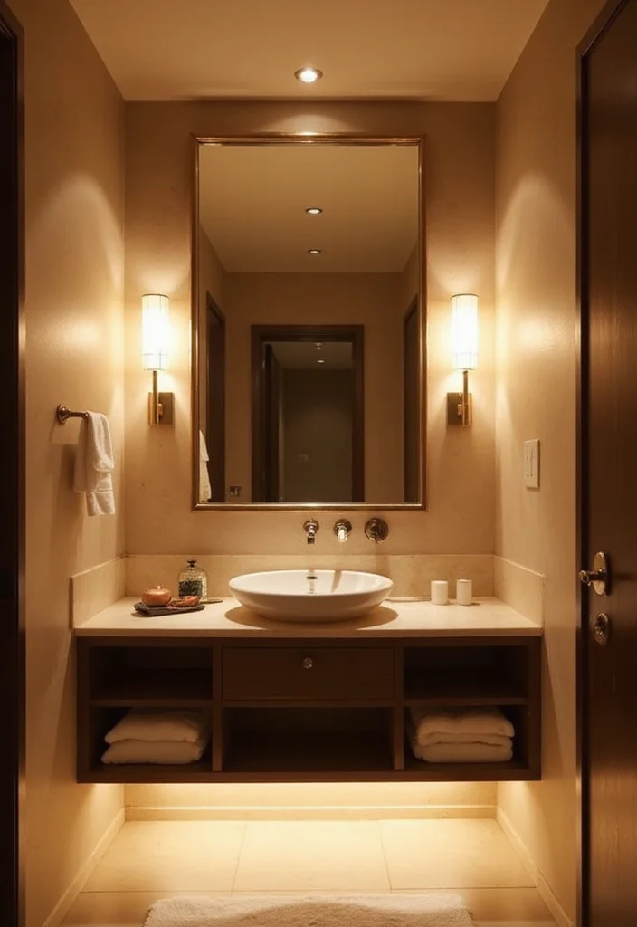 18 Warm Modern Small Bathroom Design Ideas for Apartments That Feel Like a Spa Retreat - 2. Spa-Inspired Lighting 1