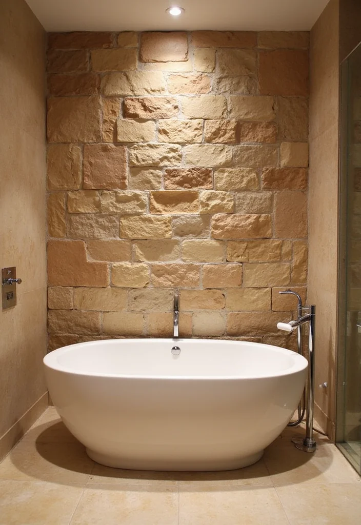 18 Warm Modern Small Bathroom Design Ideas for Apartments That Feel Like a Spa Retreat - 4. Accent Walls with Natural Stone 1