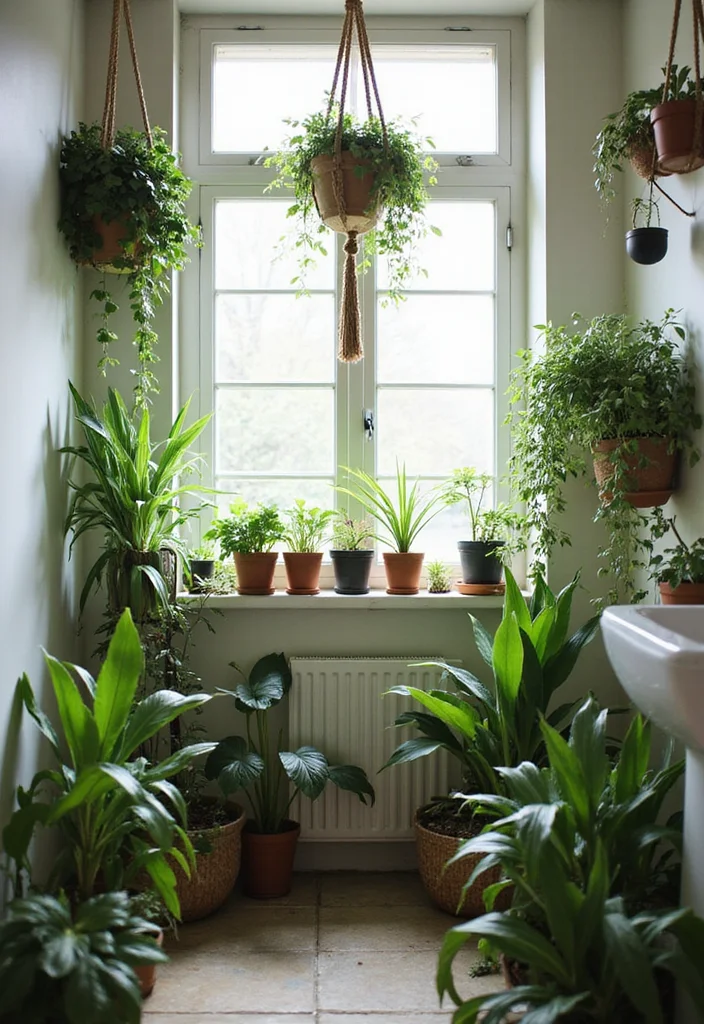 18 Warm Modern Small Bathroom Design Ideas for Apartments That Feel Like a Spa Retreat - 6. Greenery for Airy Vibes 1