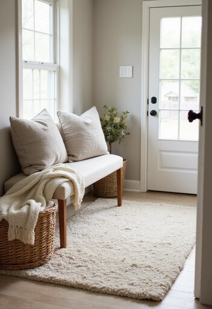 19 Warm Cozy Modern Entryway Ideas for Small Apartments That Make a Stunning First Impression - 1. Use of Soft Textiles 1