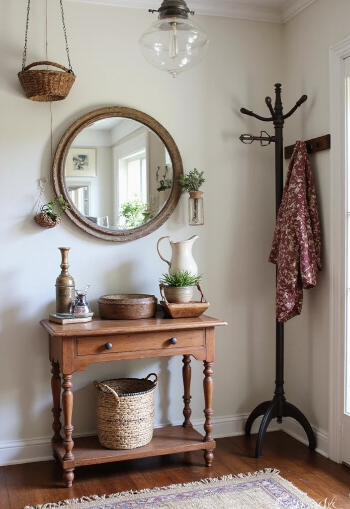 19 Warm Cozy Modern Entryway Ideas for Small Apartments That Make a Stunning First Impression - 14. Vintage Finds 1