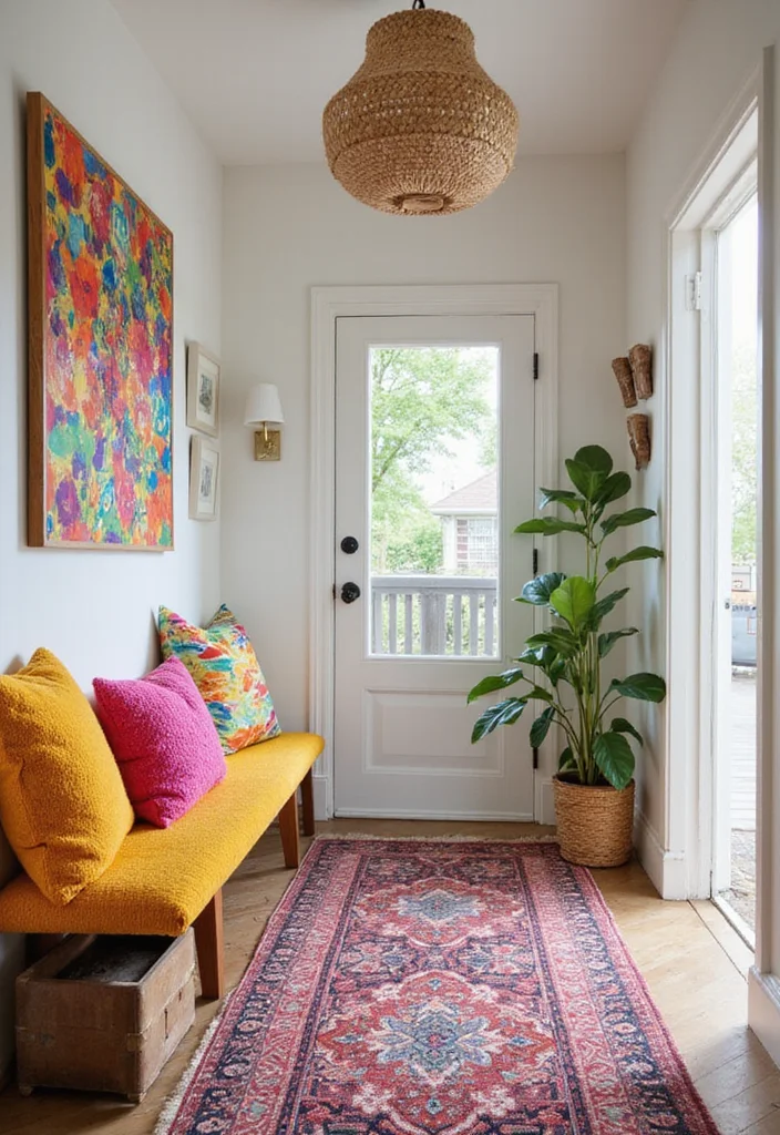 19 Warm Cozy Modern Entryway Ideas for Small Apartments That Make a Stunning First Impression - 18. Colorful Accessories 1