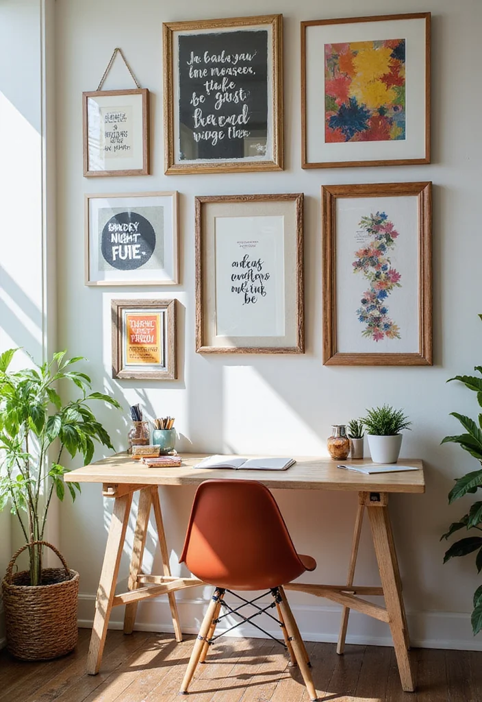 20 Warm Cozy Contemporary Home Office Ideas for Small Spaces That Actually Make You Want to Work - 13. Artful Wall Displays 1