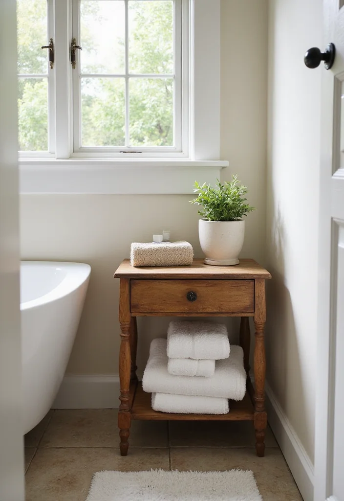 13 Cozy Modern Small Bathroom Storage Ideas for Renters That Hide Clutter Without a Single Drill Hole - 10. Repurposed Furniture for Storage 1