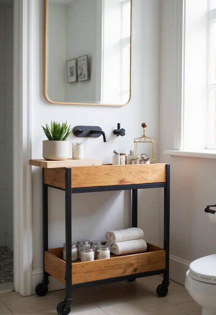 13 Cozy Modern Small Bathroom Storage Ideas for Renters That Hide Clutter Without a Single Drill Hole - 3. Cute Bathroom Carts 1