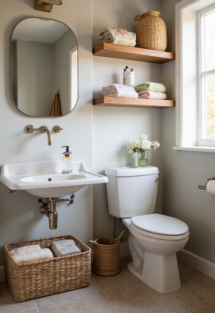 13 Cozy Modern Small Bathroom Storage Ideas for Renters That Hide Clutter Without a Single Drill Hole - 4. Baskets for Tidy Towel Storage 1