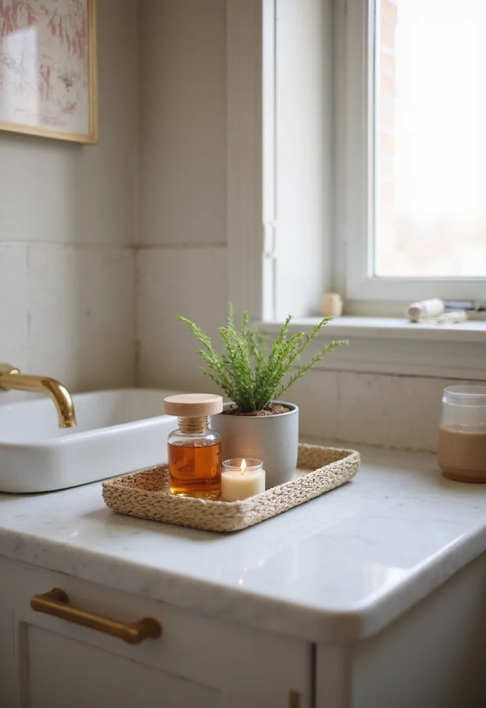 13 Cozy Modern Small Bathroom Storage Ideas for Renters That Hide Clutter Without a Single Drill Hole - 7. Stylish Vanity Trays 1