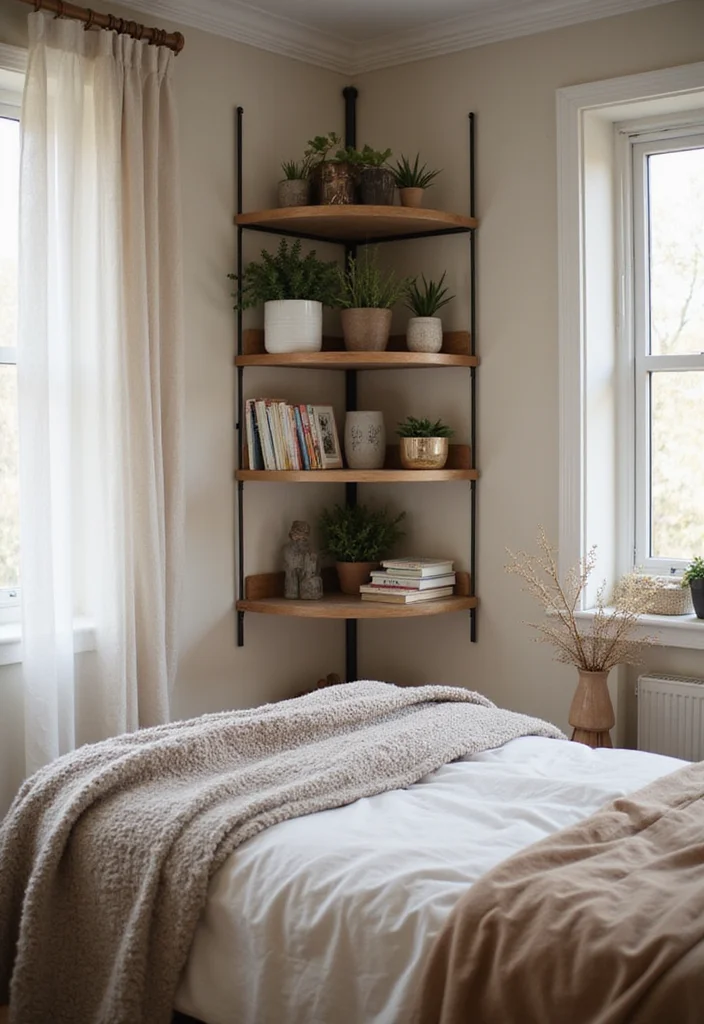 18 Cozy Modern Small Bedroom Storage Ideas for Renters That Find Floor Space You Forgot You Had - 9. Corner Shelving Units 1