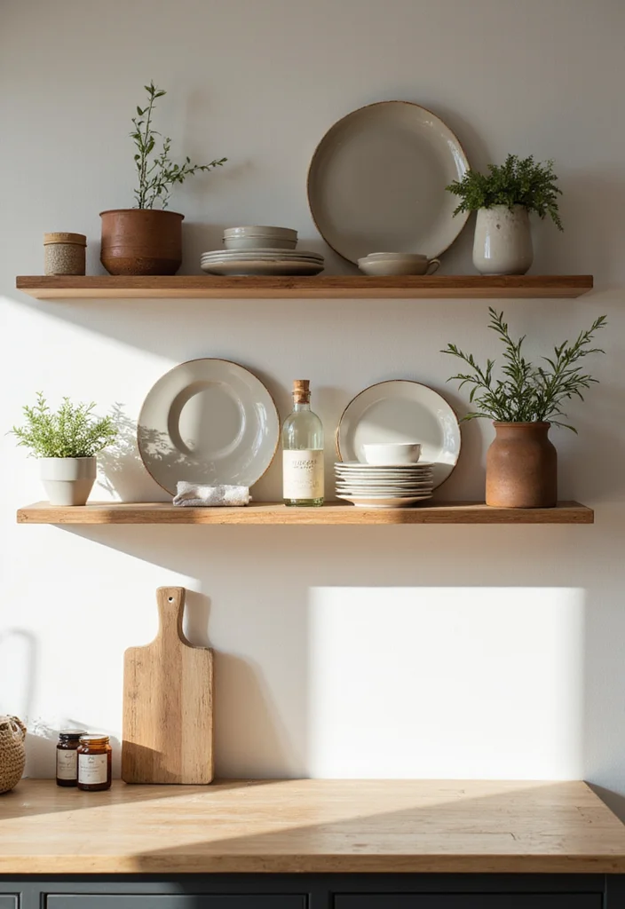 21 Cozy Modern Small Kitchen Storage Ideas That Make Every Inch Feel Custom - 1. Utilize Vertical Space with Floating Shelves 1