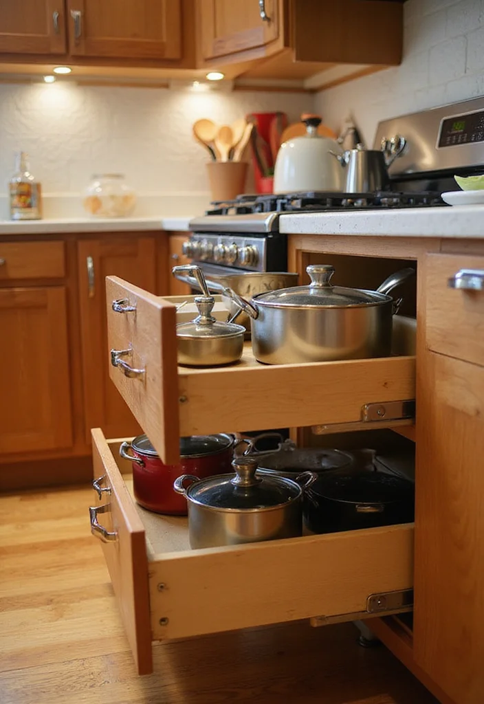 21 Cozy Modern Small Kitchen Storage Ideas That Make Every Inch Feel Custom - 4. Maximize Cabinet Space with Pull-Out Drawers 1