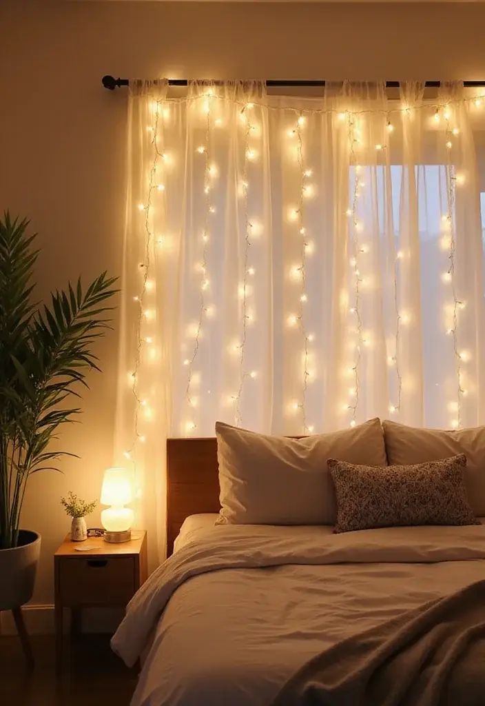 24 Cozy Modern Bedroom Lighting Ideas for Renters That Glow Like a Boutique Hotel - 1. Glowing Fairy Light Canopy 1
