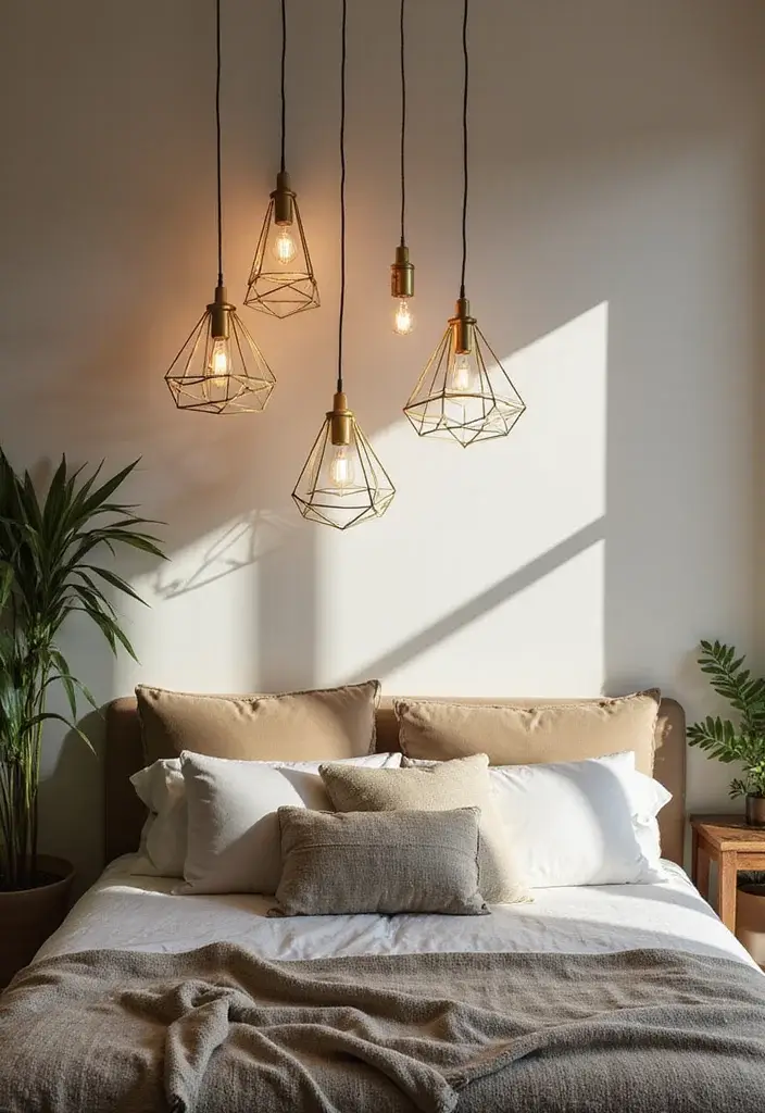 24 Cozy Modern Bedroom Lighting Ideas for Renters That Glow Like a Boutique Hotel - 19. Geometric Shapes and Patterns 1
