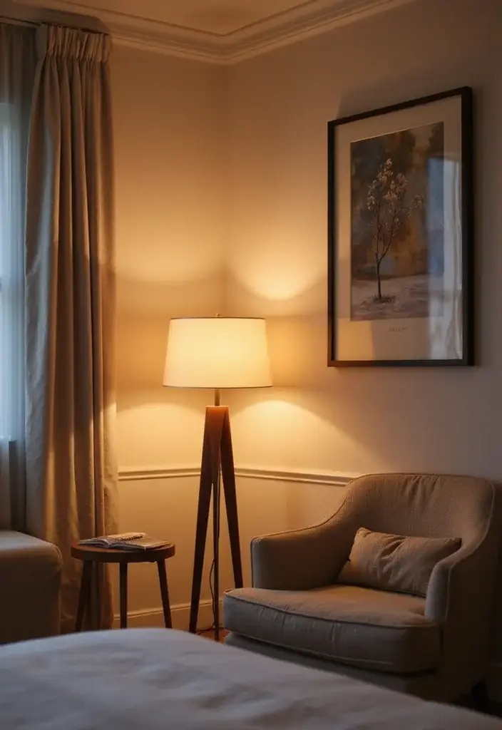 24 Cozy Modern Bedroom Lighting Ideas for Renters That Glow Like a Boutique Hotel - 6. Soft Torchiere Lamps 1